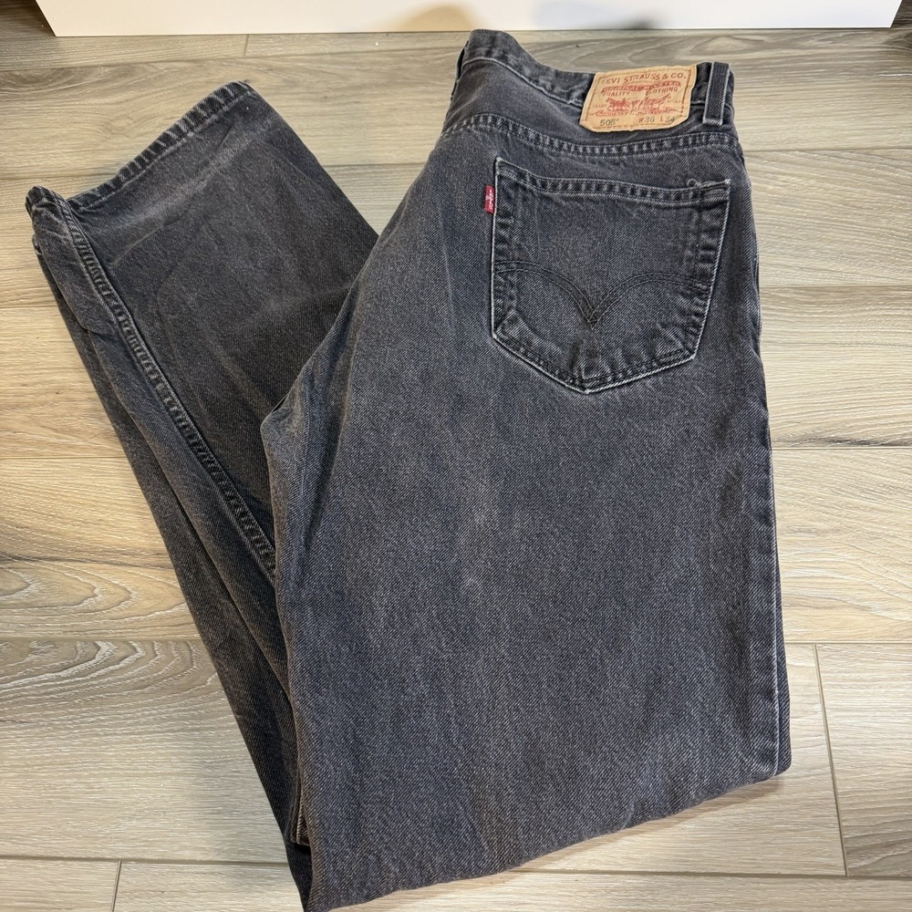 Vintage Levis 505 Jeans Mens 36x34 Black Denim Regular Fit Workwear Grunge Y2K